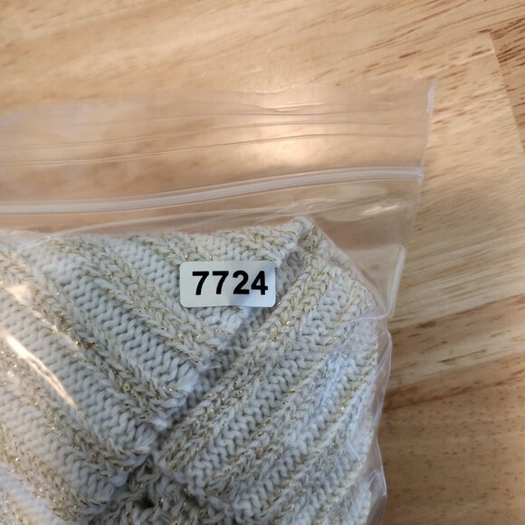 Vtg Y2K Cache Short Sleeve V Neck Open Knit Long Sweater Top Ivory Metallic XS - Picture 11 of 11